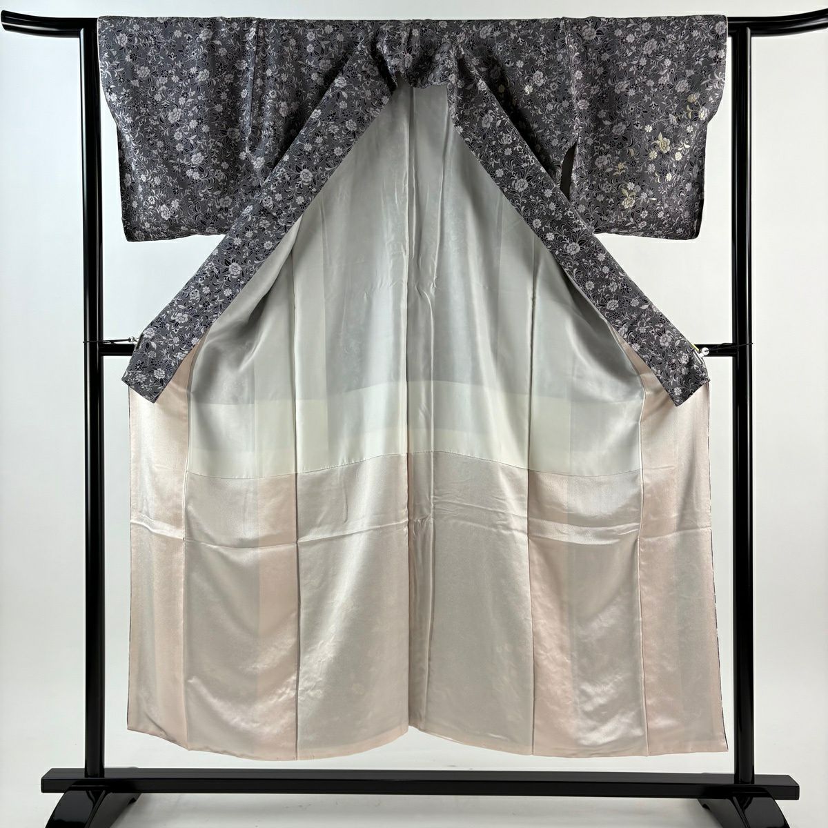 【美品】 付下 身長152cm 袖長62cm S 雙層 お召地 草花紋紋 刺繡 灰紫 純蠶絲 逸品級