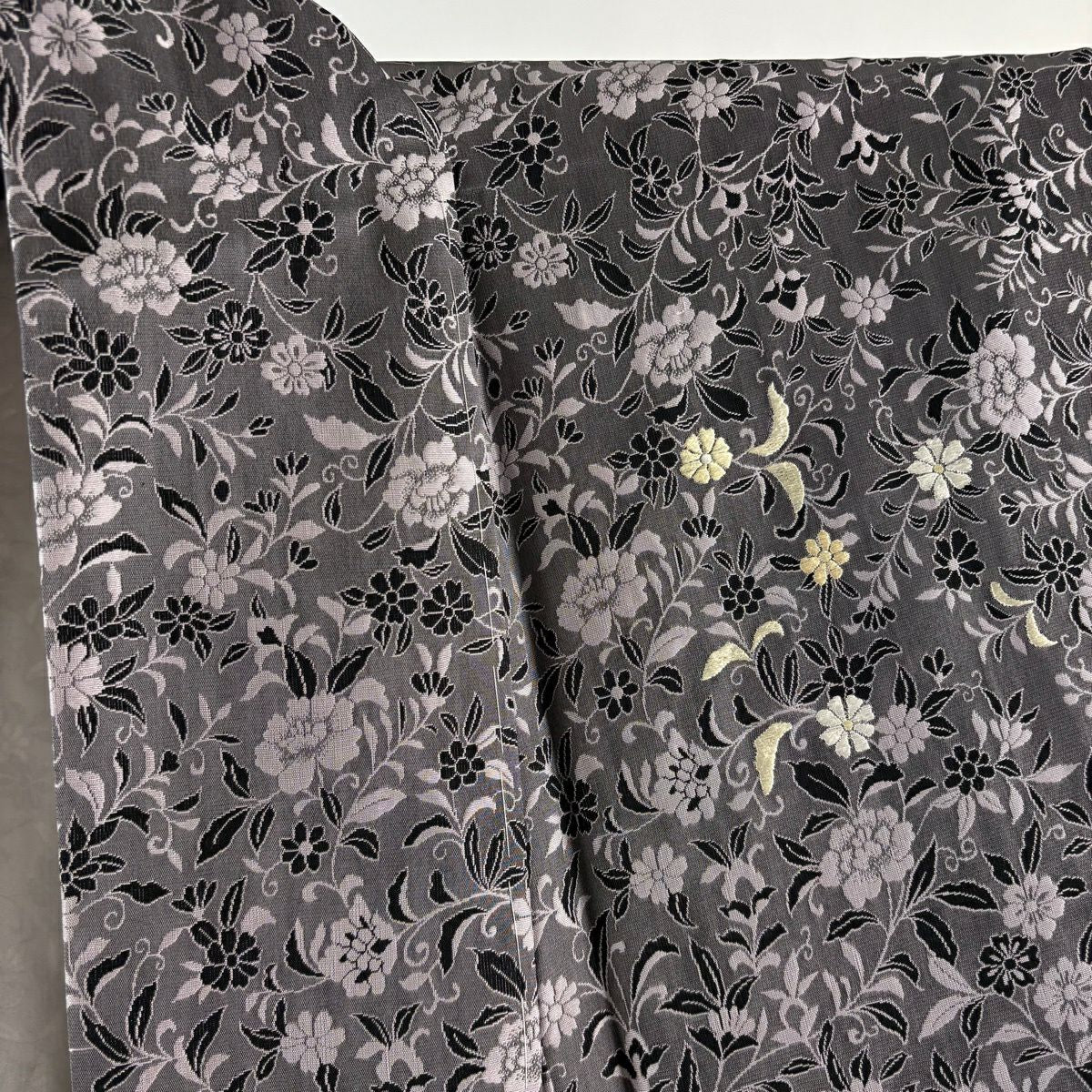 【美品】 付下 身長152cm 袖長62cm S 雙層 お召地 草花紋紋 刺繡 灰紫 純蠶絲 逸品級