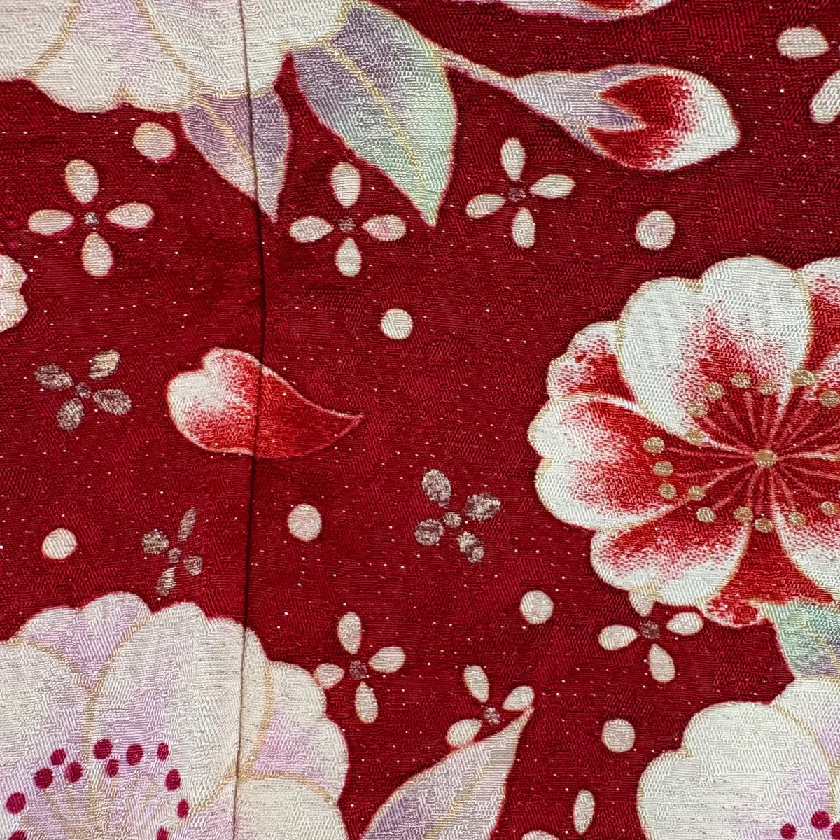 振袖禮服 身長166.5cm 袖長65.5cm M 雙層 手鞠 草花紋紋 銀通 金糸 紅 純蠶絲 逸品級