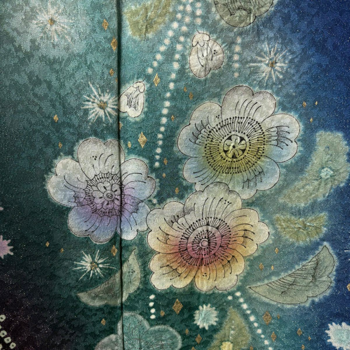 【美品】振袖禮服 身長166cm 袖長69cm L 雙層 辻花染 金銀彩 絞染 深藍 純蠶絲 逸品級