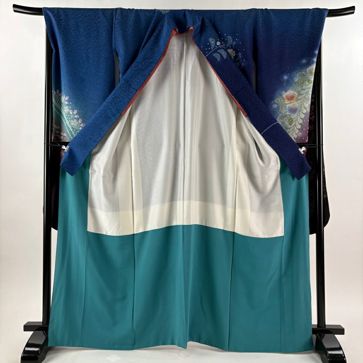 【美品】振袖禮服 身長166cm 袖長69cm L 雙層 辻花染 金銀彩 絞染 深藍 純蠶絲 逸品級
