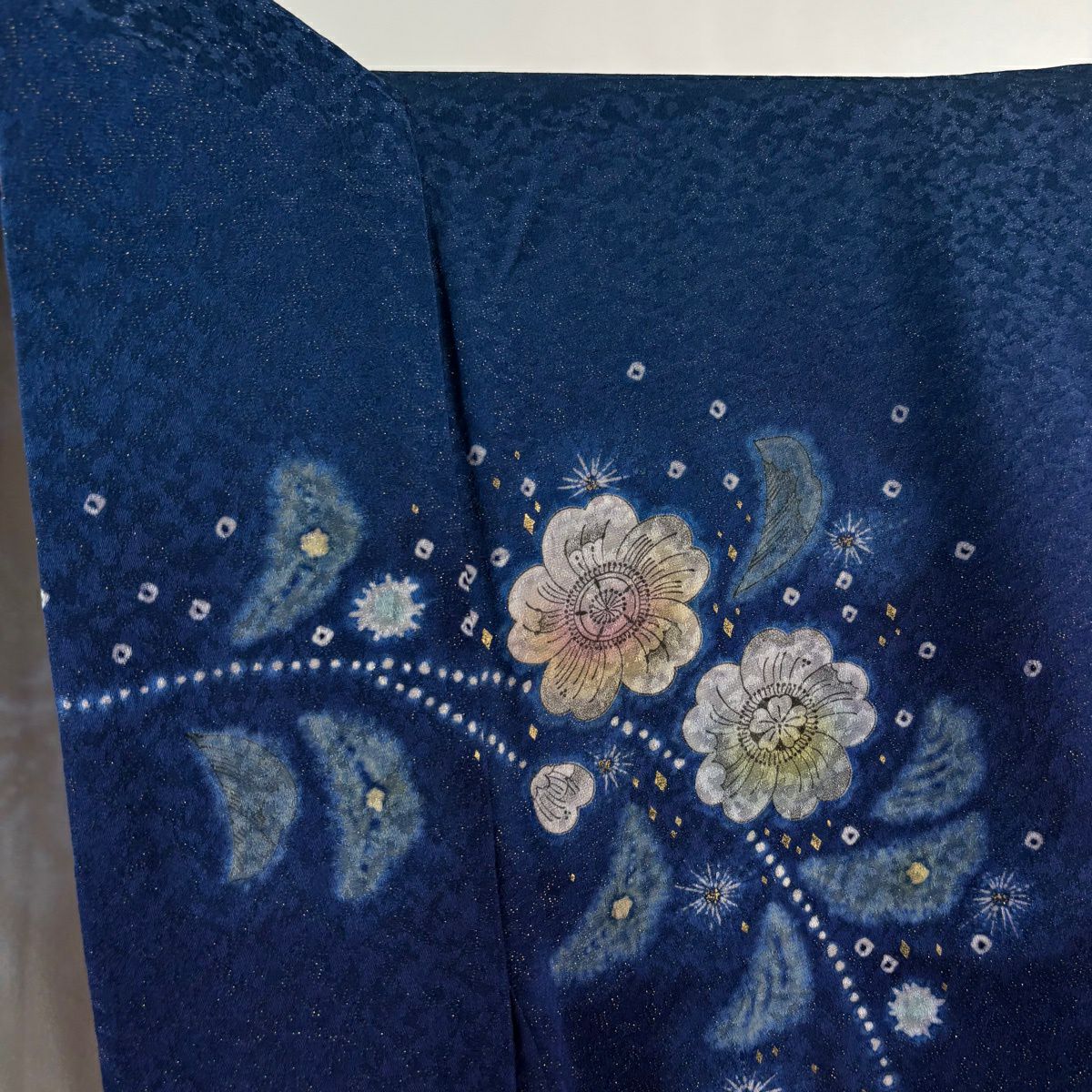【美品】振袖禮服 身長166cm 袖長69cm L 雙層 辻花染 金銀彩 絞染 深藍 純蠶絲 逸品級
