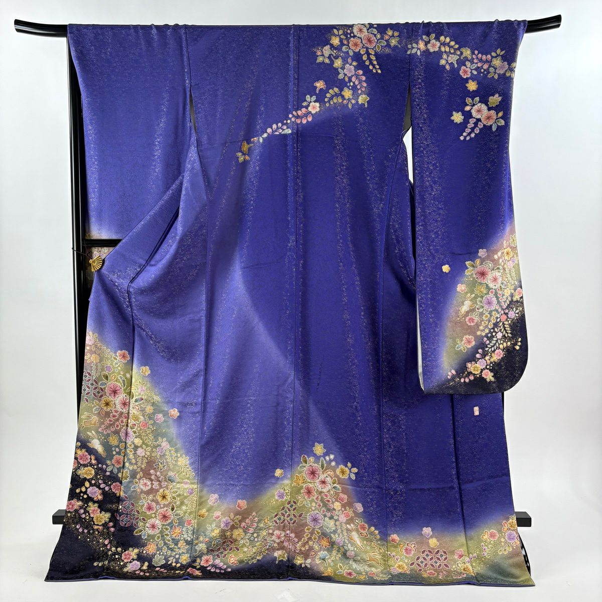振袖禮服 身長178cm 袖長71cm L 雙層 德永憲峯 落款あり 辻花染 兔子 金通 金銀彩 紫 純蠶絲 逸品級