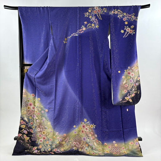 振袖禮服 身長178cm 袖長71cm L 雙層 德永憲峯 落款あり 辻花染 兔子 金通 金銀彩 紫 純蠶絲 逸品級