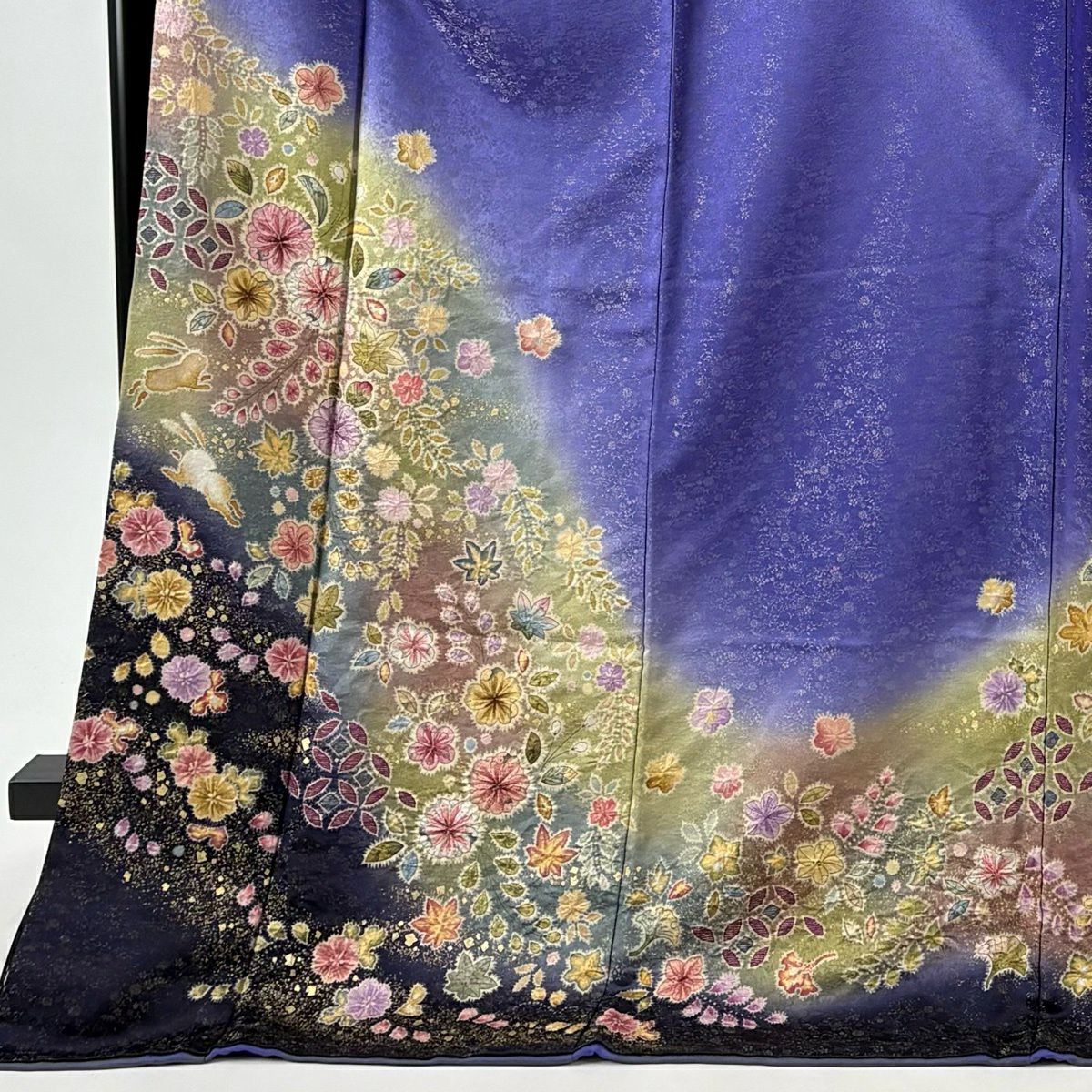 振袖禮服 身長178cm 袖長71cm L 雙層 德永憲峯 落款あり 辻花染 兔子 金通 金銀彩 紫 純蠶絲 逸品級