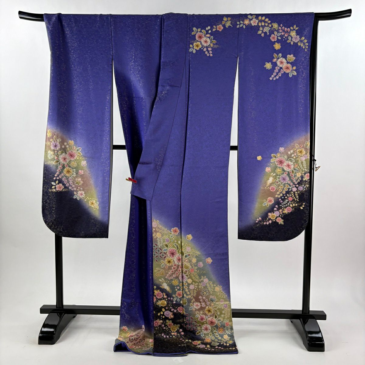 振袖禮服 身長178cm 袖長71cm L 雙層 德永憲峯 落款あり 辻花染 兔子 金通 金銀彩 紫 純蠶絲 逸品級
