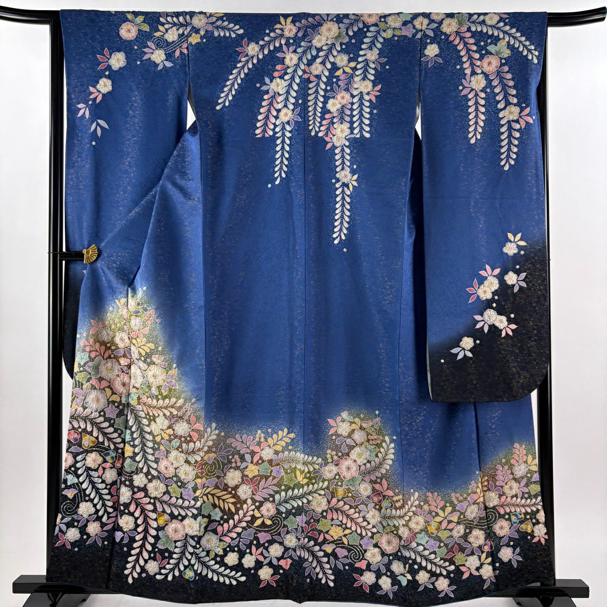 【美品】振袖禮服 身長160.5cm 袖長65cm M 雙層 徳永正峰 落款あり 辻花染 金銀彩 ぼかし 青 純蠶絲 逸品級