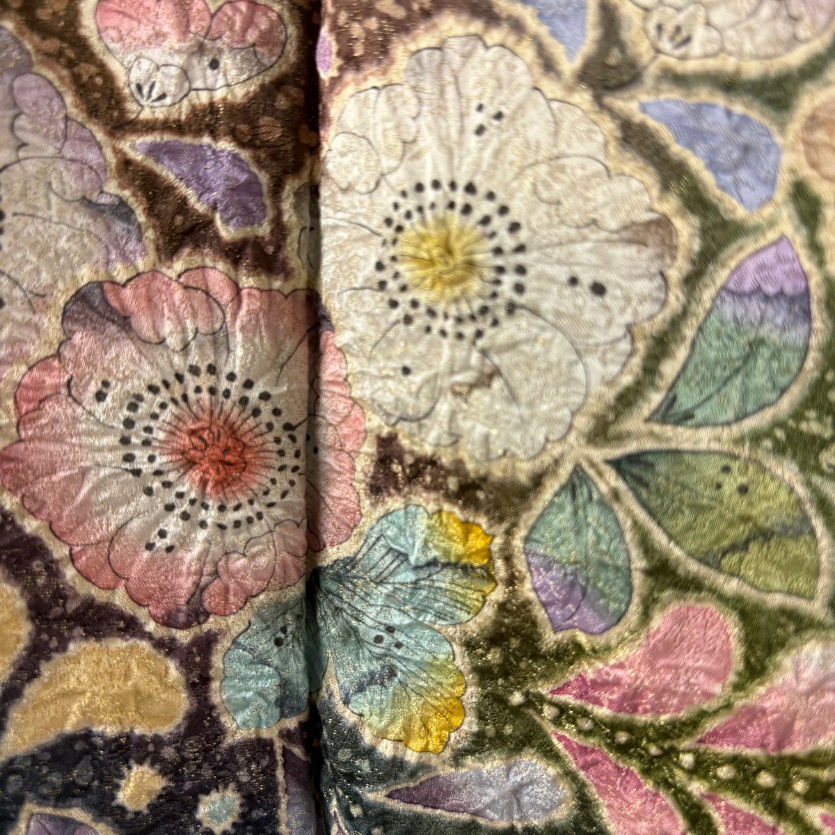 【美品】振袖禮服 身長160.5cm 袖長65cm M 雙層 徳永正峰 落款あり 辻花染 金銀彩 ぼかし 青 純蠶絲 逸品級
