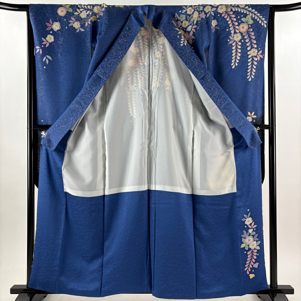 【美品】振袖禮服 身長160.5cm 袖長65cm M 雙層 徳永正峰 落款あり 辻花染 金銀彩 ぼかし 青 純蠶絲 逸品級