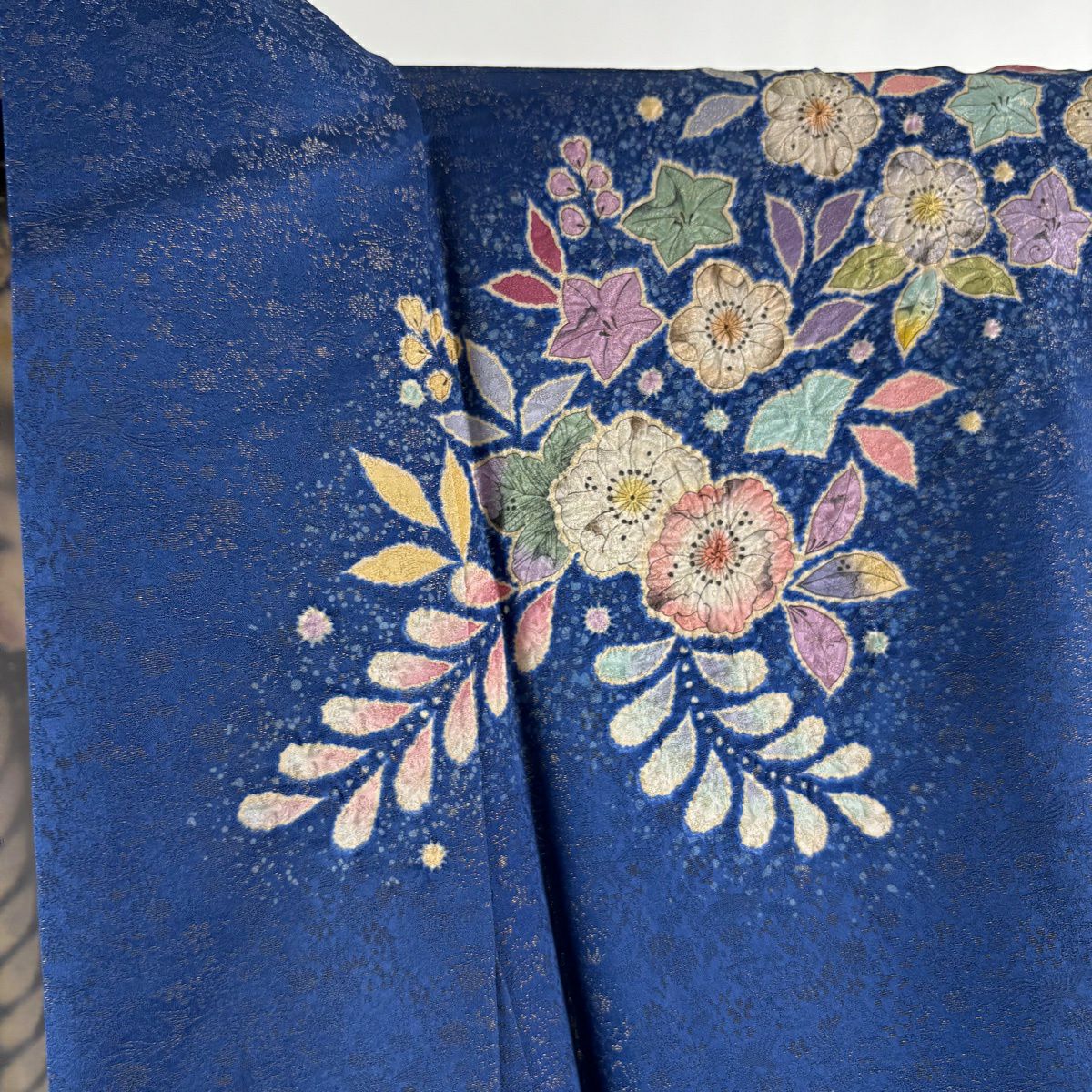 【美品】振袖禮服 身長160.5cm 袖長65cm M 雙層 徳永正峰 落款あり 辻花染 金銀彩 ぼかし 青 純蠶絲 逸品級