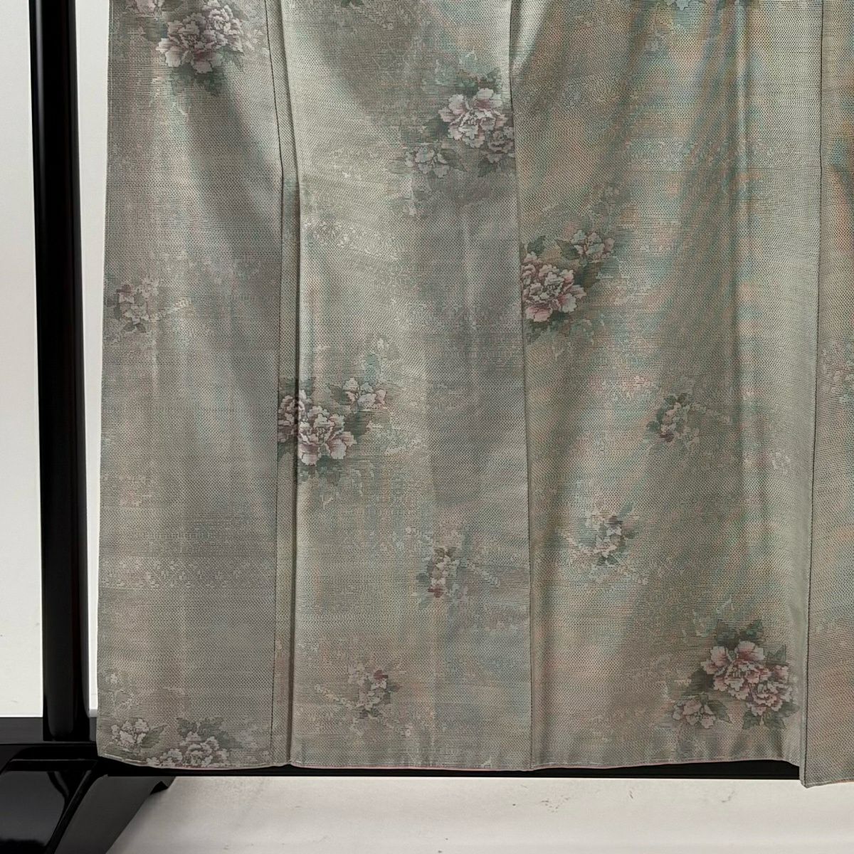 【美品】 大島紬織 身長160.5cm 袖長64.5cm M 雙層 都喜ヱ門 證書あり 草花紋 灰綠 純蠶絲 逸品級