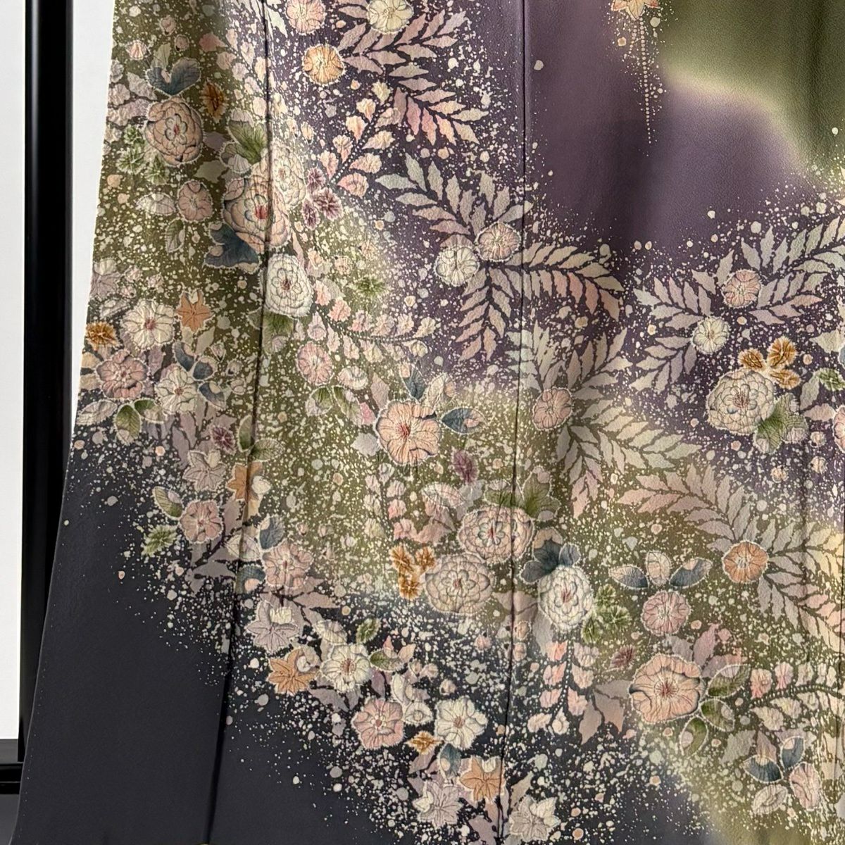 訪問服 身長165.5cm 袖長65cm M 雙層 翠山工房 落款あり 辻花染 染分 ぼかし 灰紫 純蠶絲 逸品級