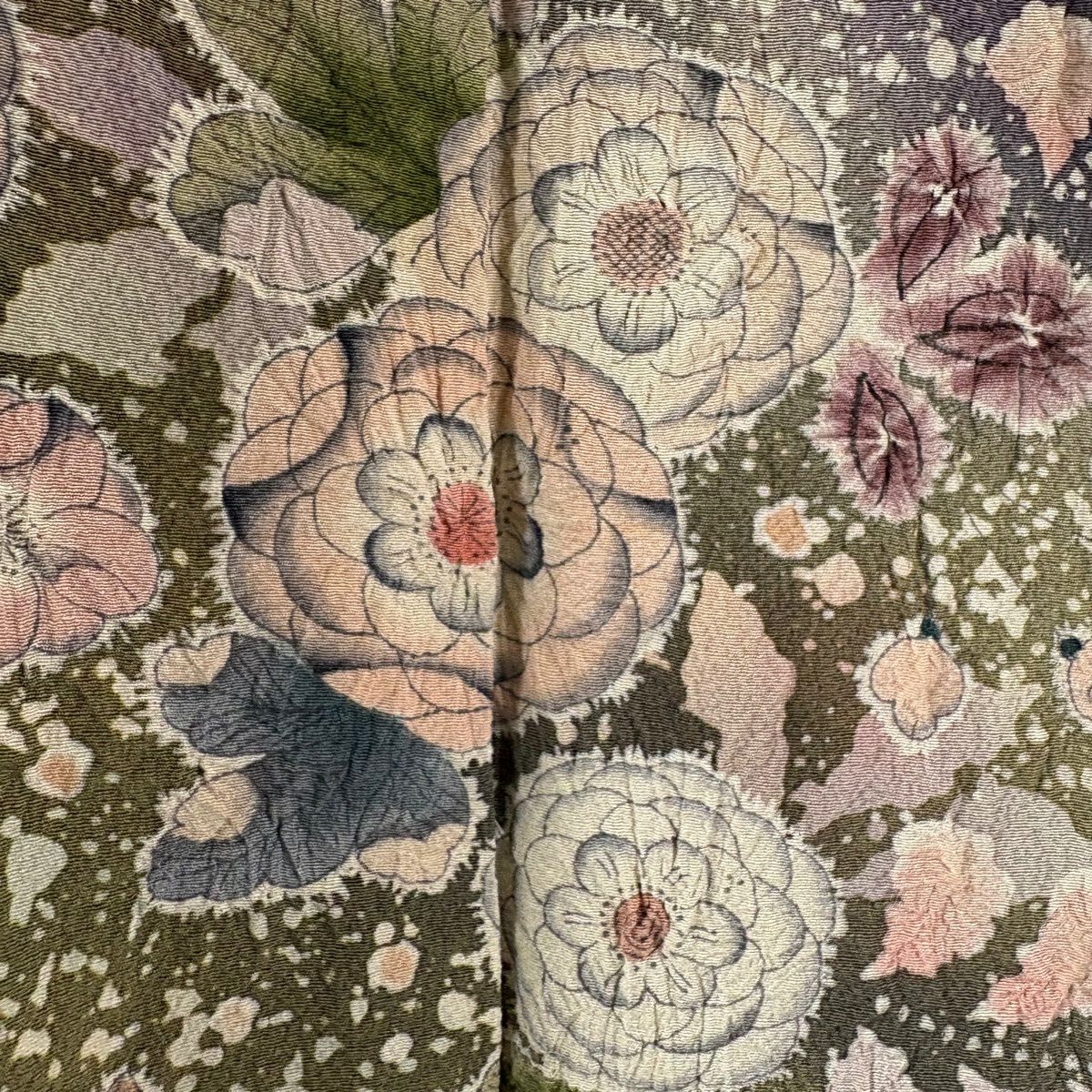 訪問服 身長165.5cm 袖長65cm M 雙層 翠山工房 落款あり 辻花染 染分 ぼかし 灰紫 純蠶絲 逸品級