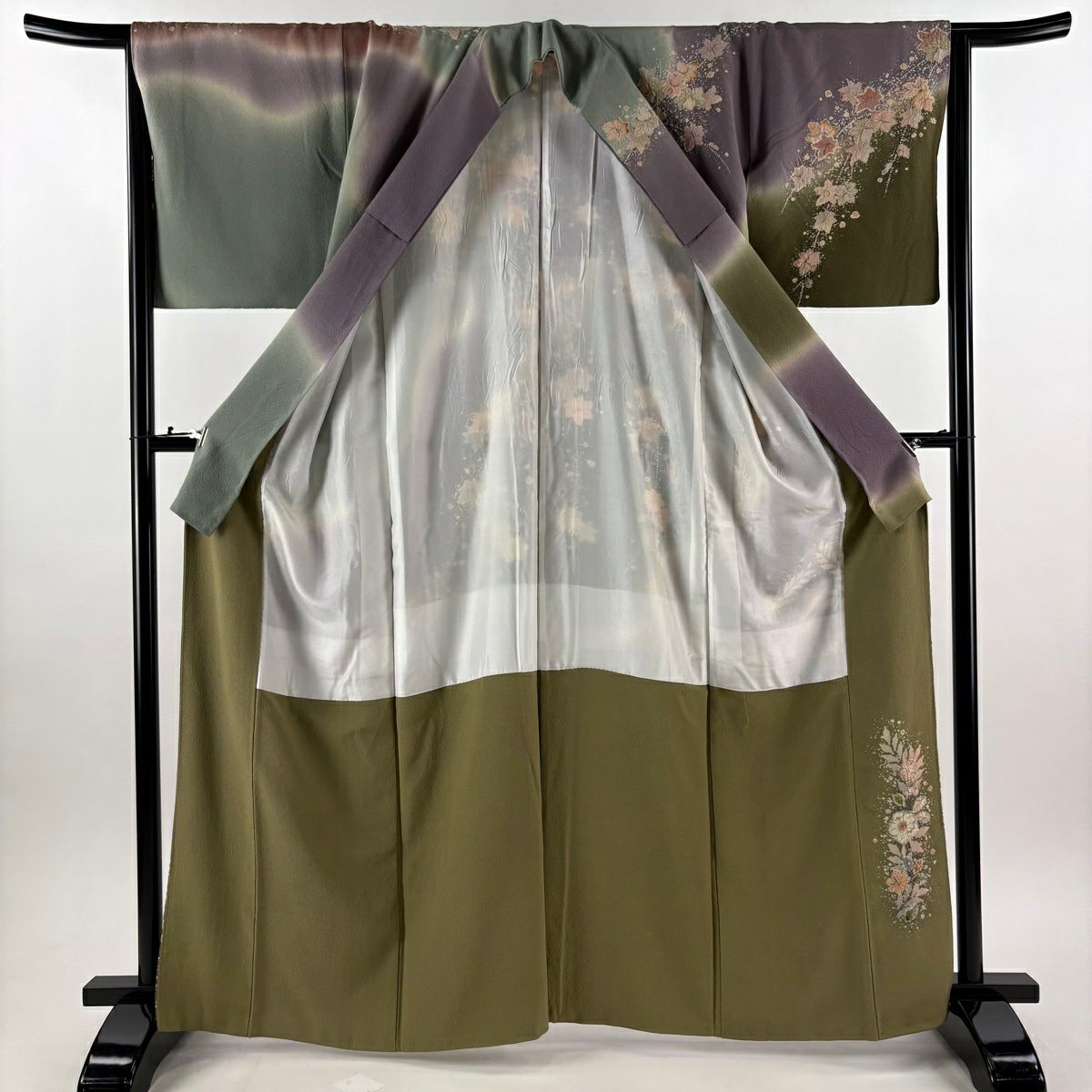 訪問服 身長165.5cm 袖長65cm M 雙層 翠山工房 落款あり 辻花染 染分 ぼかし 灰紫 純蠶絲 逸品級