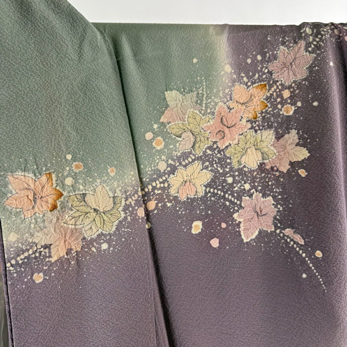 訪問服 身長165.5cm 袖長65cm M 雙層 翠山工房 落款あり 辻花染 染分 ぼかし 灰紫 純蠶絲 逸品級