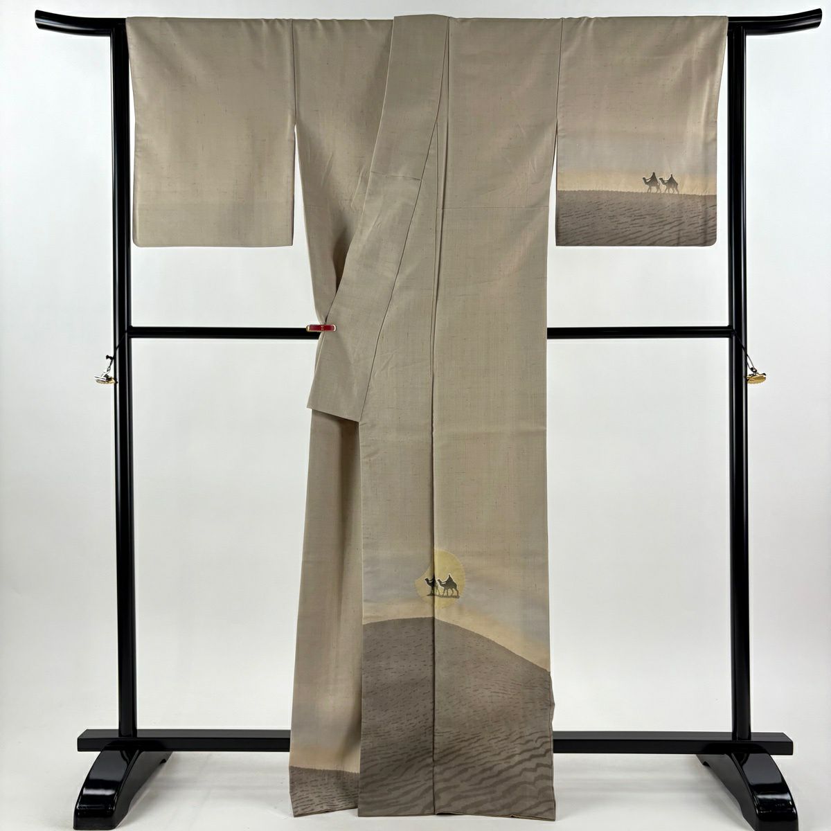 付下 身長166cm 袖長67cm M 雙層 絲綢之路 烏茲別克之旅 紅城紬織織地 駱駝 絞染 淺茶 純蠶絲 逸品級