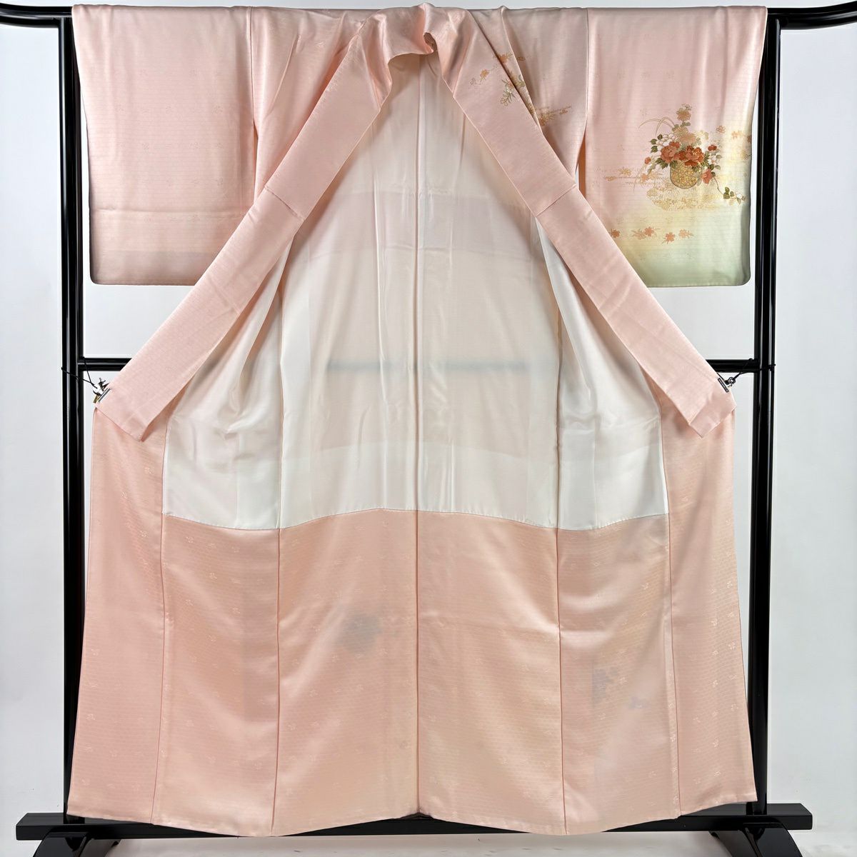 訪問服 身長158cm 袖長64.5cm M 雙層 大和 花籠 雲文 金絲 金銀彩 淺粉色 純蠶絲 優品級