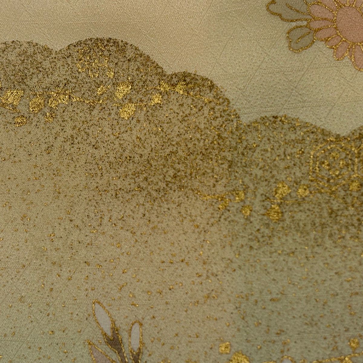 訪問服 身長158cm 袖長64.5cm M 雙層 大和 花籠 雲文 金絲 金銀彩 淺粉色 純蠶絲 優品級