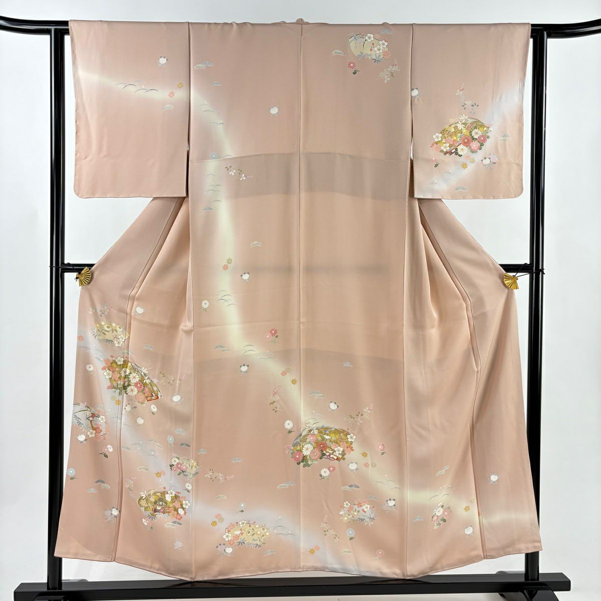訪問服 身長153cm 袖長62.5cm S 雙層 松樹竹子梅花 寶盡くし 金銀彩 漸層 淺粉色 純蠶絲 優品級