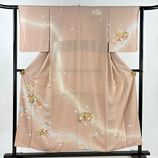 訪問服 身長153cm 袖長62.5cm S 雙層 松樹竹子梅花 寶盡くし 金銀彩 漸層 淺粉色 純蠶絲 優品級