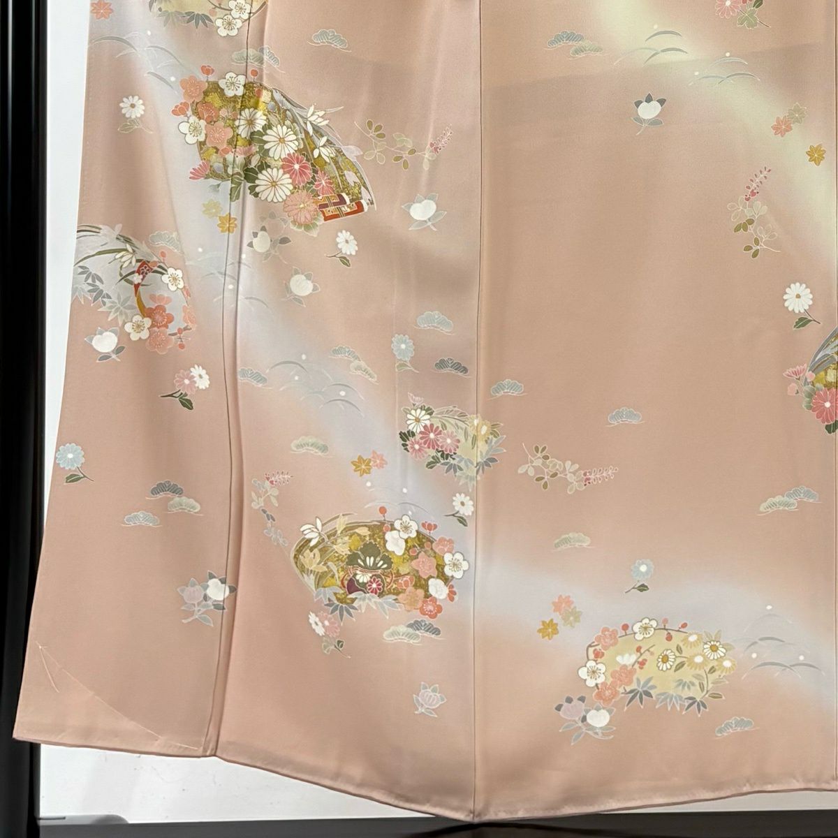 訪問服 身長153cm 袖長62.5cm S 雙層 松樹竹子梅花 寶盡くし 金銀彩 漸層 淺粉色 純蠶絲 優品級
