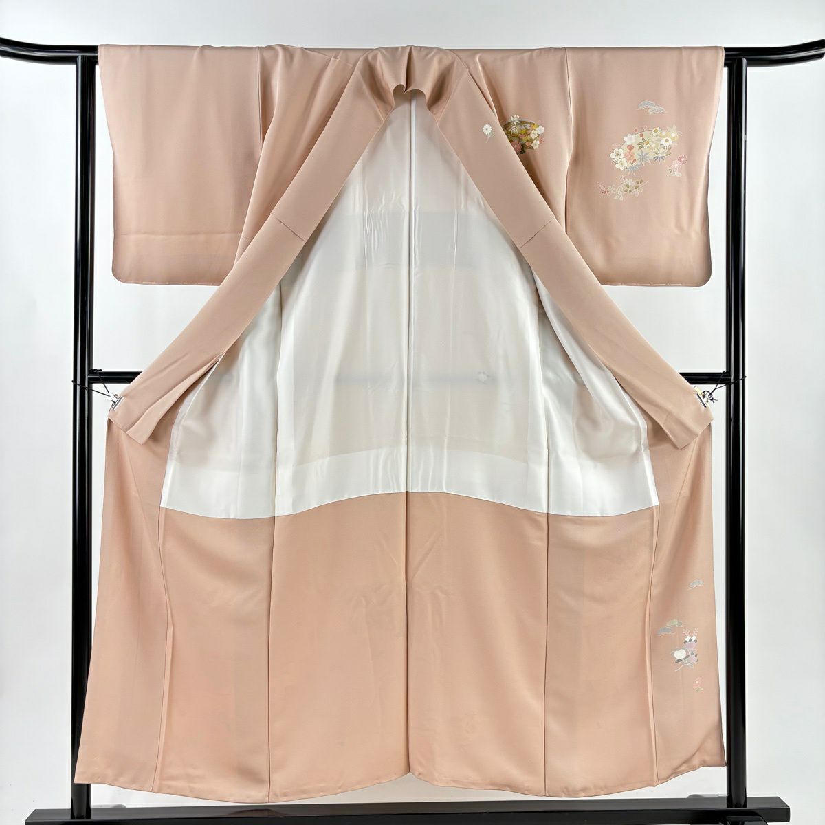 訪問服 身長153cm 袖長62.5cm S 雙層 松樹竹子梅花 寶盡くし 金銀彩 漸層 淺粉色 純蠶絲 優品級