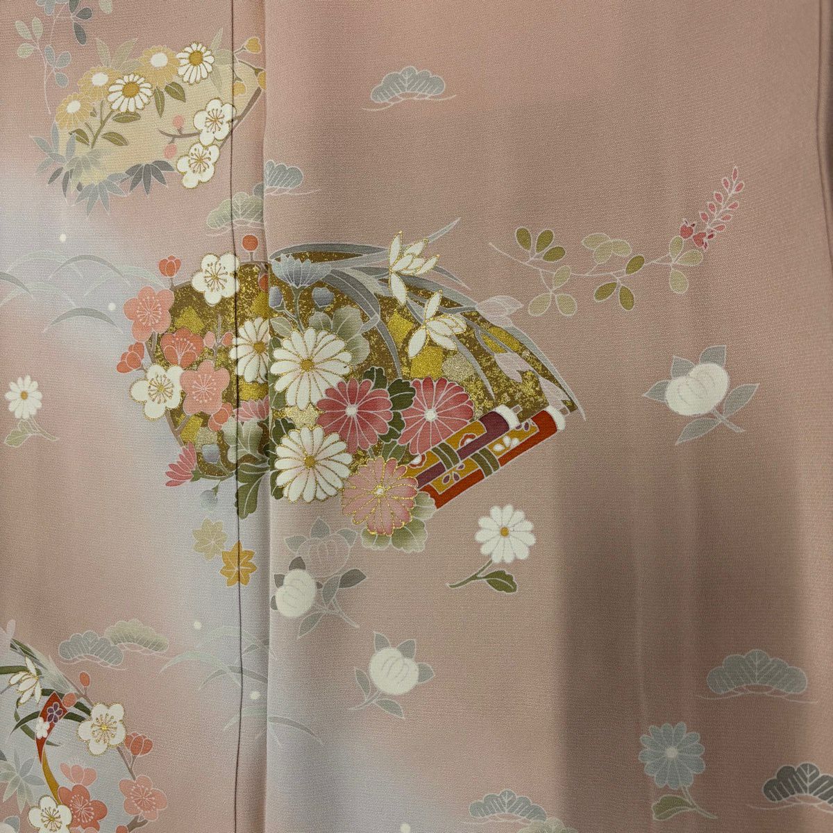 訪問服 身長153cm 袖長62.5cm S 雙層 松樹竹子梅花 寶盡くし 金銀彩 漸層 淺粉色 純蠶絲 優品級
