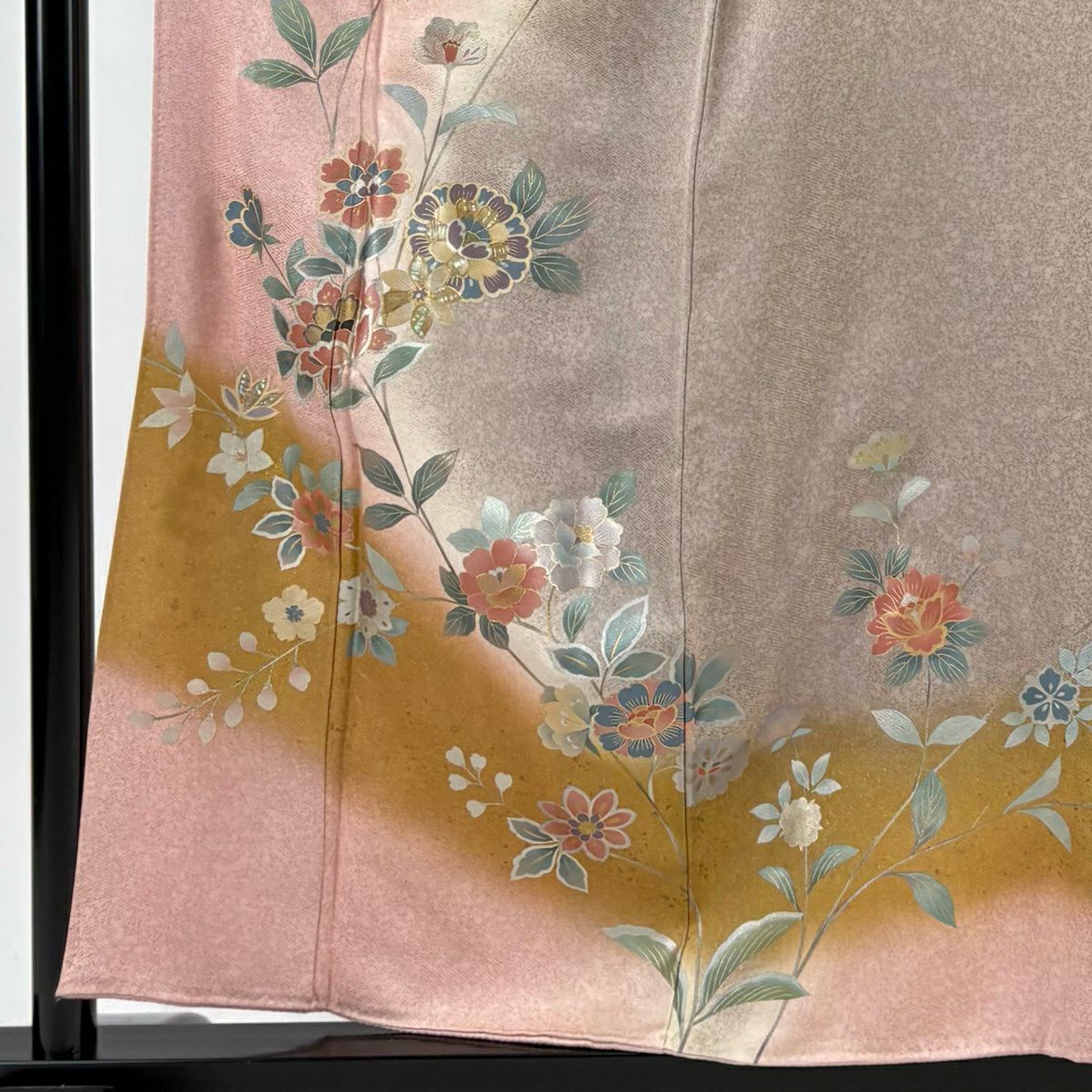 訪問服 身長158.5cm 袖長63cm S 雙層 草花紋紋 螺鈿 金銀彩 淺粉色 純蠶絲 優品級