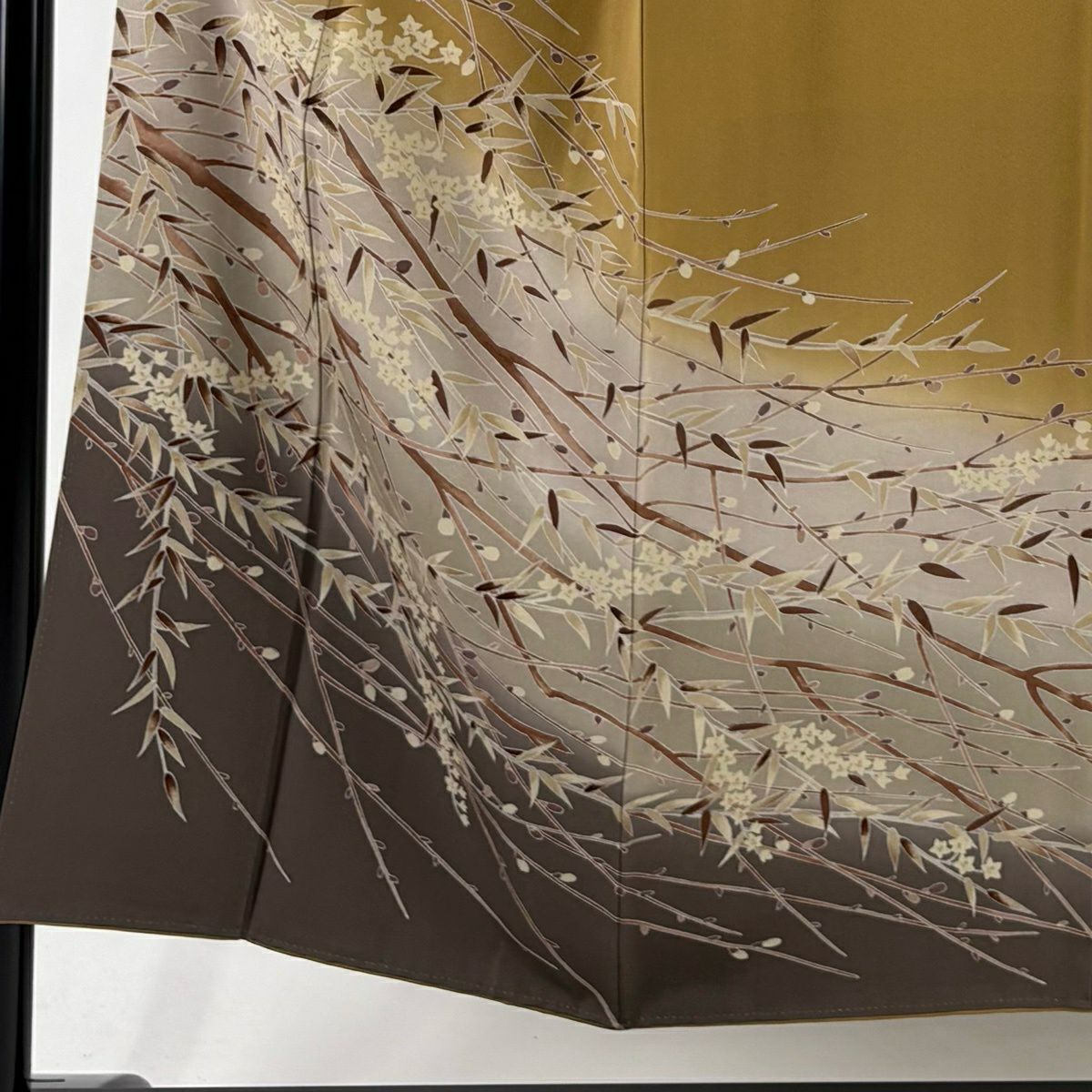 【美品】訪問服 身長151cm 袖長64.5cm M 雙層 枝花 染分 ぼかし 茶 純蠶絲 秀品級