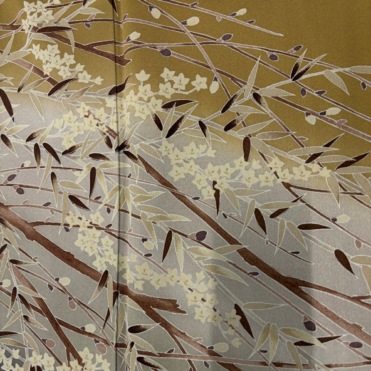 【美品】訪問服 身長151cm 袖長64.5cm M 雙層 枝花 染分 ぼかし 茶 純蠶絲 秀品級