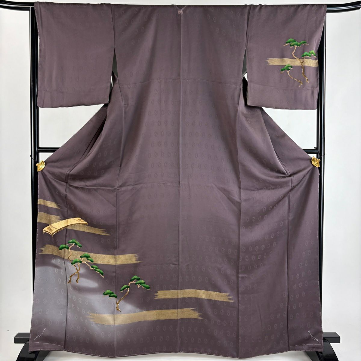 【美品】 付下 身長166cm 袖長67cm M 雙層 琴 松樹 金銀彩 漸層 紫 純蠶絲 秀品級 一つ紋