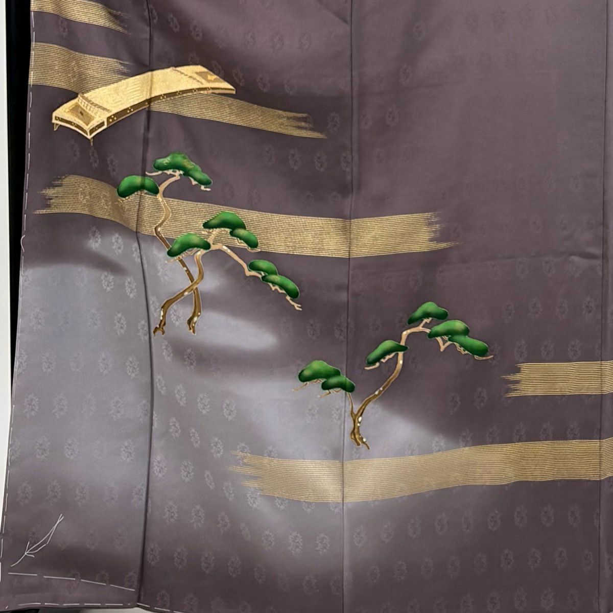 【美品】 付下 身長166cm 袖長67cm M 雙層 琴 松樹 金銀彩 漸層 紫 純蠶絲 秀品級 一つ紋