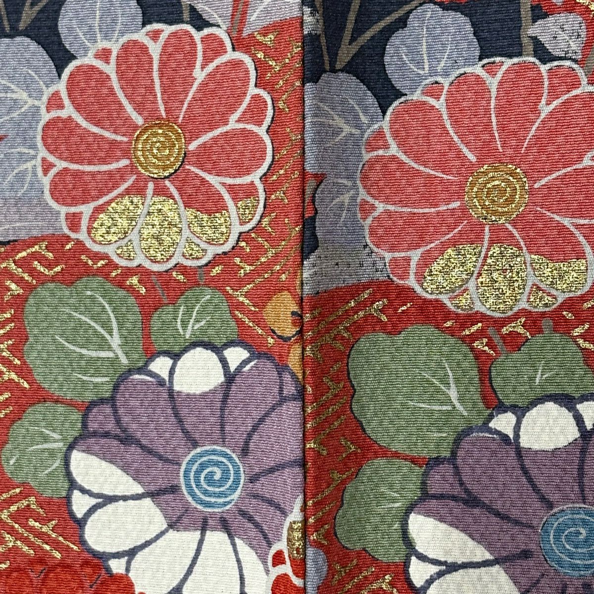 訪問服 身長159cm 袖長65cm M 雙層 落款 草花紋紋 霞 金彩裝飾 奶油色 純蠶絲 優品級
