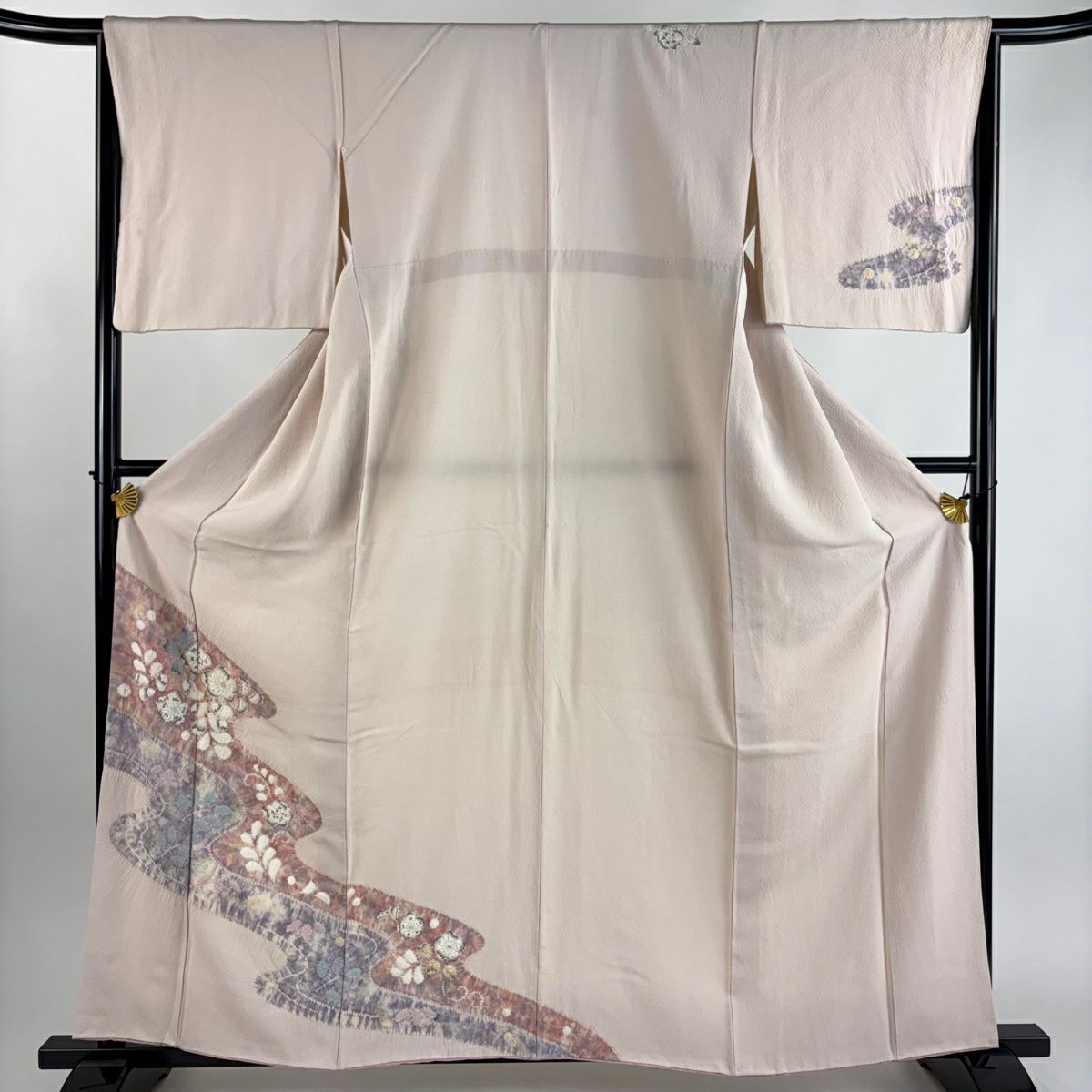 付下 身長159.5cm 袖長66cm M 雙層 草花紋紋 流水 絞染 漸層 淺粉色 純蠶絲 優品級