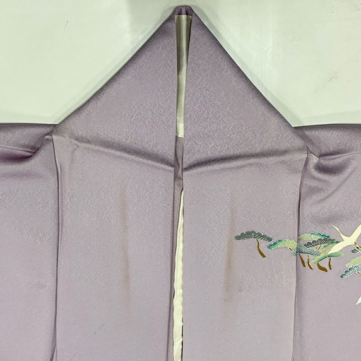 訪問服 身長160cm 袖長65.5cm M 單層 大和 仙鶴 松樹 金銀彩 漸層 淺紫 純蠶絲 優品級