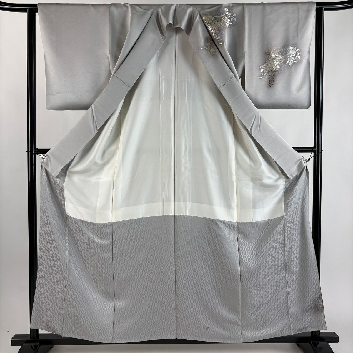 訪問服 身長159cm 袖長62cm S 雙層 藤棚 金銀彩 漸層 灰 純蠶絲 秀品級
