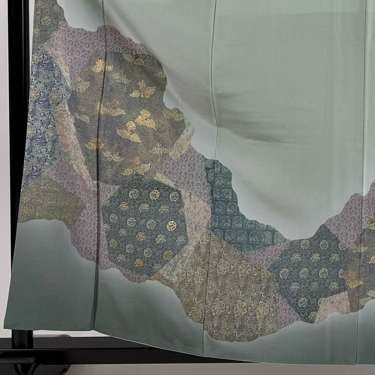 【美品】 付下 身長160.5cm 袖長64cm M 雙層 霞取 裂取 金銀彩 淺綠 純蠶絲 優品級