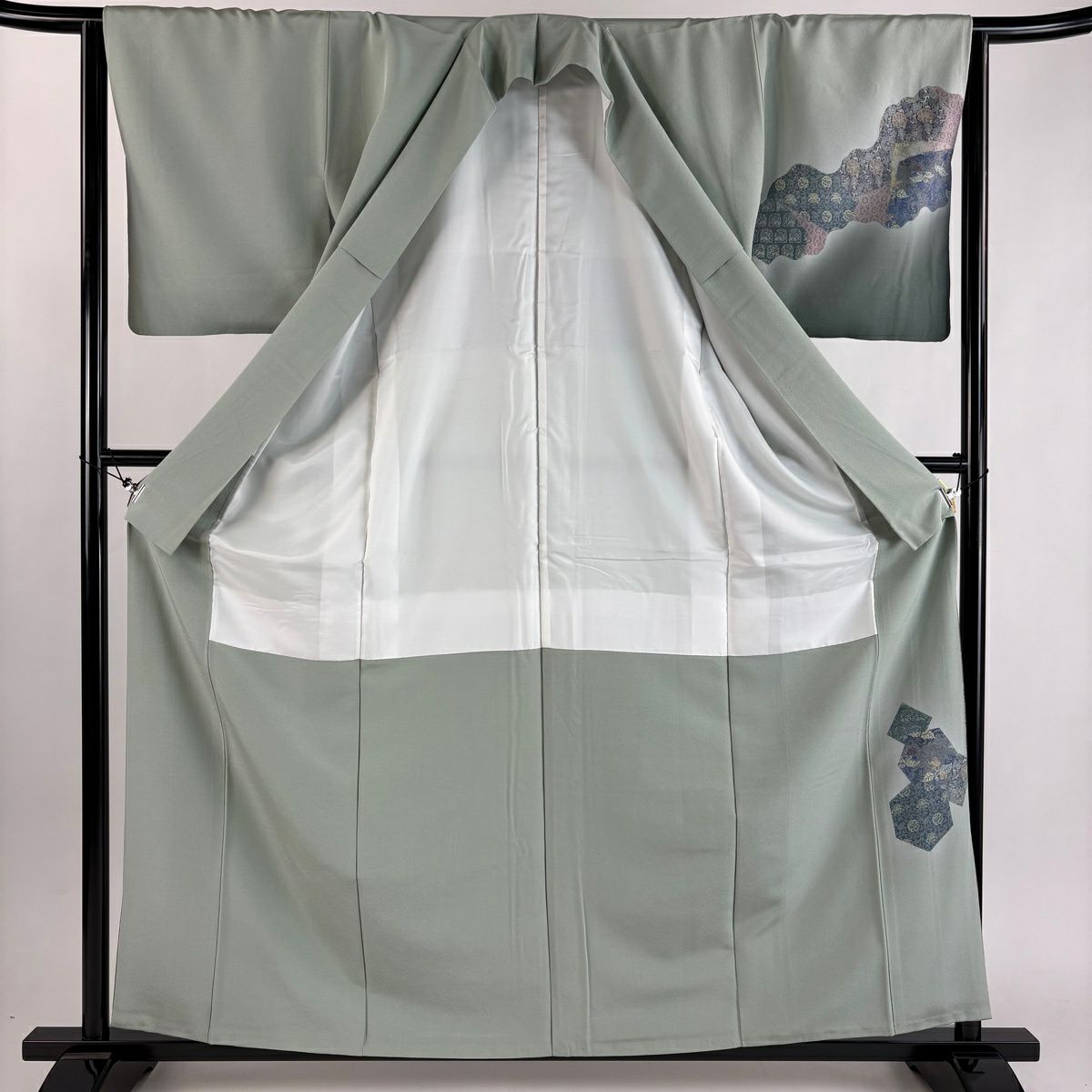 【美品】 付下 身長160.5cm 袖長64cm M 雙層 霞取 裂取 金銀彩 淺綠 純蠶絲 優品級