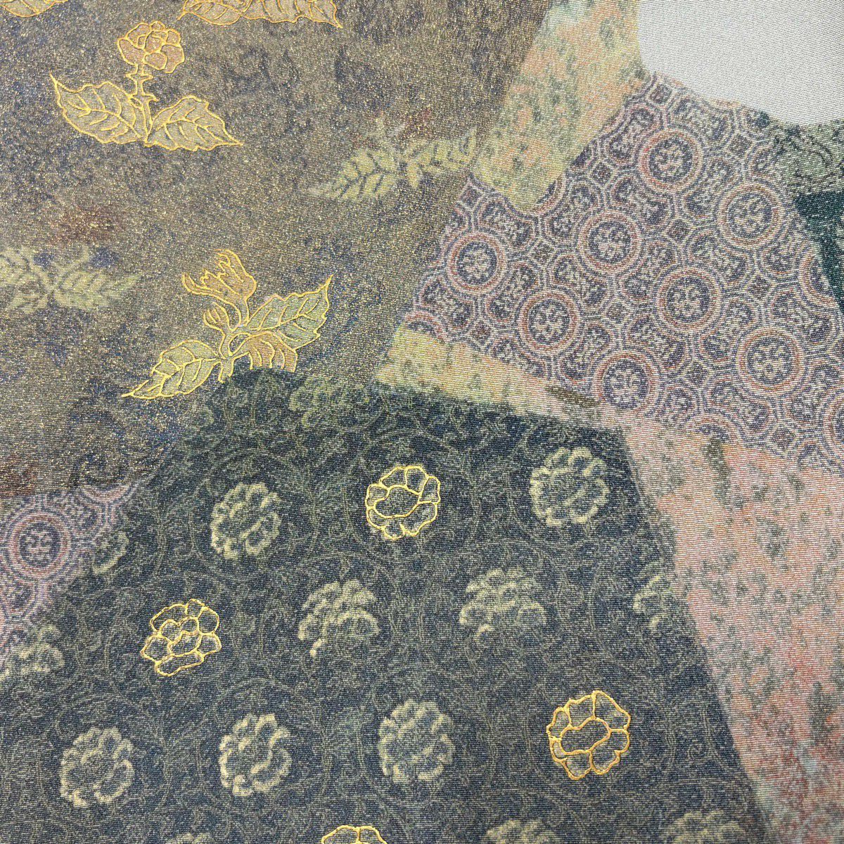 【美品】 付下 身長160.5cm 袖長64cm M 雙層 霞取 裂取 金銀彩 淺綠 純蠶絲 優品級
