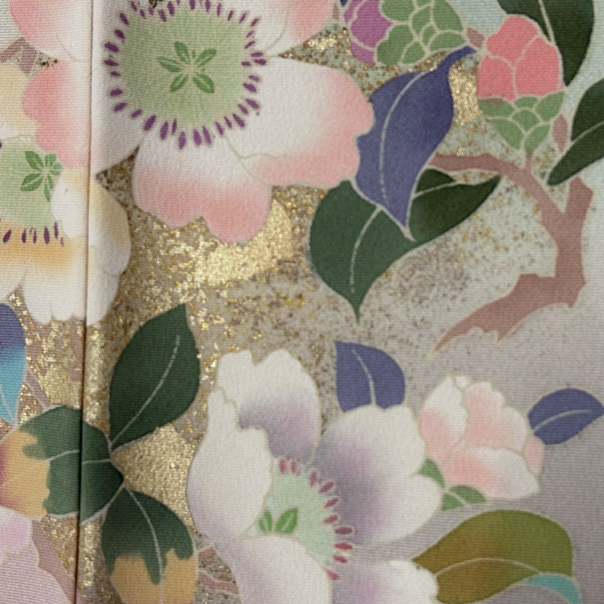 訪問服 身長150.5cm 袖長62cm S 雙層 落款 花丸紋 金銀彩 漸層 淺綠 純蠶絲 優品級