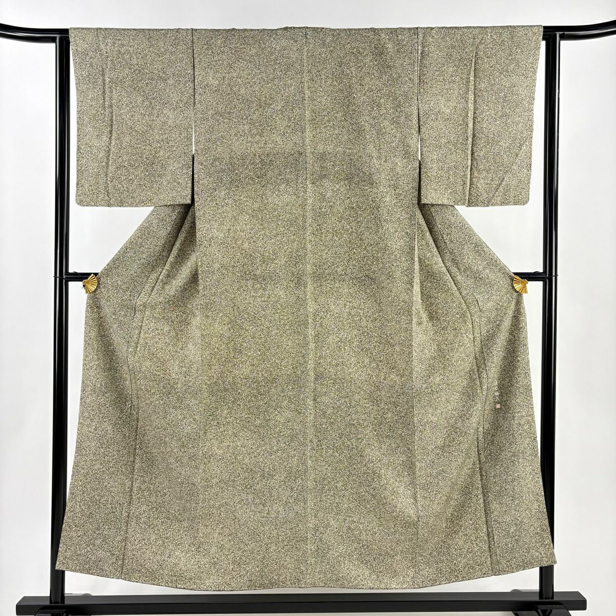 【美品】 小紋 身長154cm 袖長63cm S 雙層 染谷梅花治 落款あり 幾何學圖案 綠 純蠶絲 秀品級
