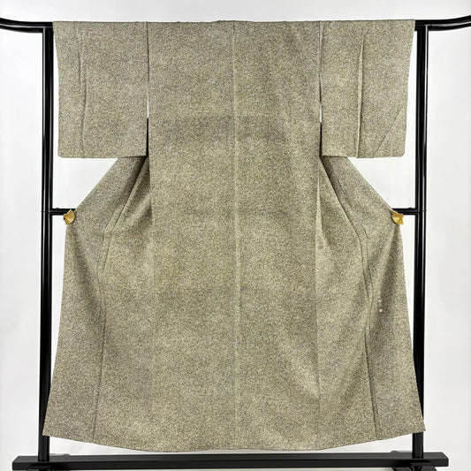 【美品】 小紋 身長154cm 袖長63cm S 雙層 染谷梅花治 落款あり 幾何學圖案 綠 純蠶絲 秀品級