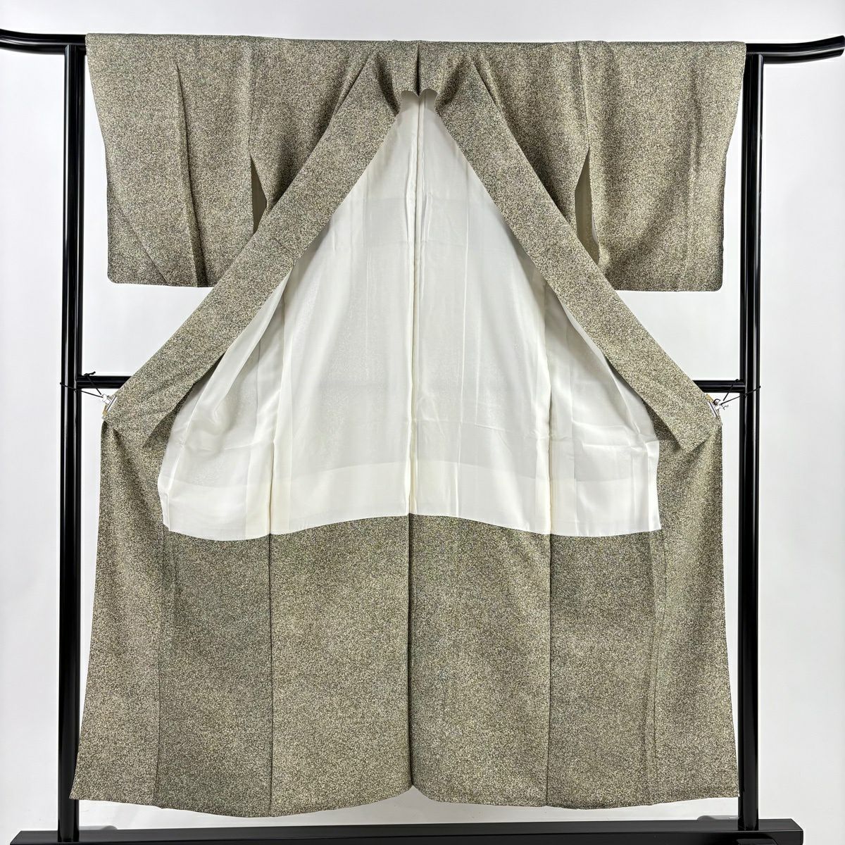 【美品】 小紋 身長154cm 袖長63cm S 雙層 染谷梅花治 落款あり 幾何學圖案 綠 純蠶絲 秀品級