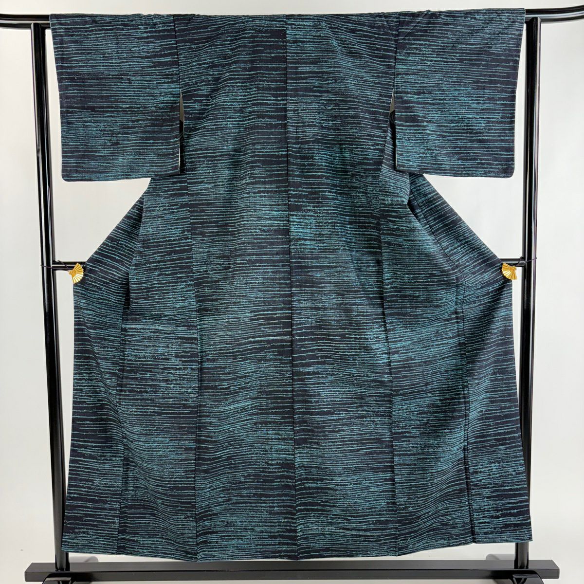 紬織 身長155.5cm 袖長62cm S 雙層 縞 深藍 純蠶絲 秀品級