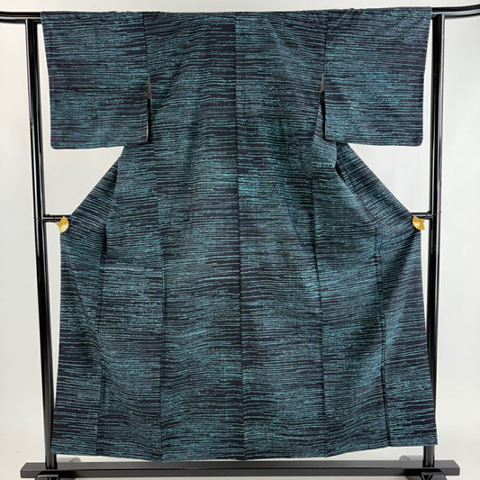 紬織 身長155.5cm 袖長62cm S 雙層 縞 深藍 純蠶絲 秀品級