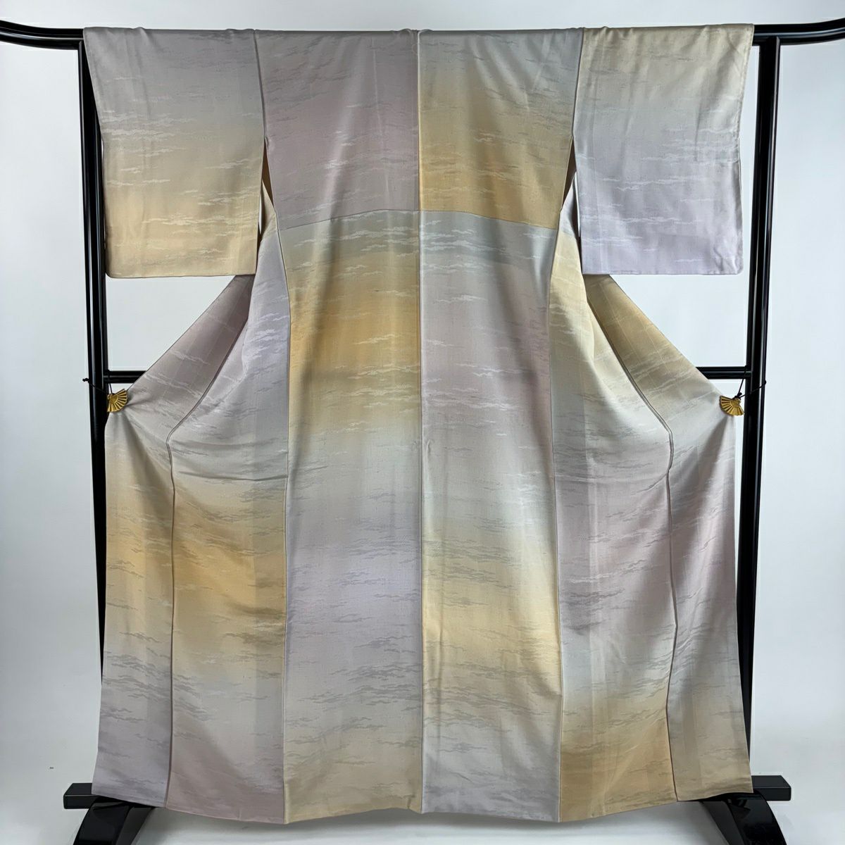 小紋 身長163.5cm 袖長64cm M 雙層 霞 漸層 淺紫 純蠶絲 優品級 一個紋