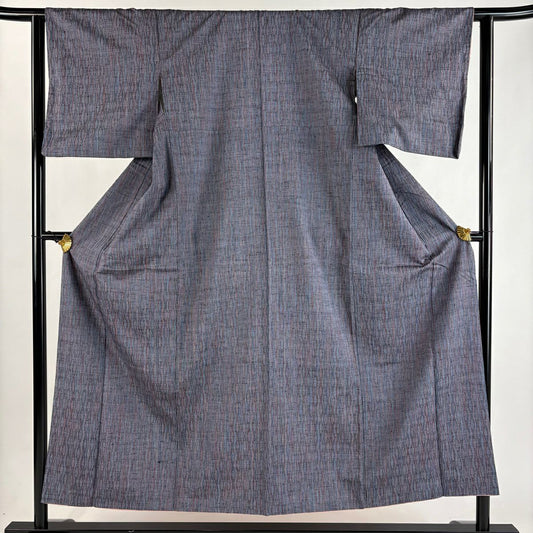【美品】 紬織 身長152.5cm 袖長62cm S 雙層 嵯峨野紬織 垂直條紋 灰紫 純蠶絲 秀品級