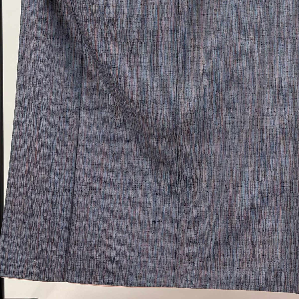 【美品】 紬織 身長152.5cm 袖長62cm S 雙層 嵯峨野紬織 垂直條紋 灰紫 純蠶絲 秀品級