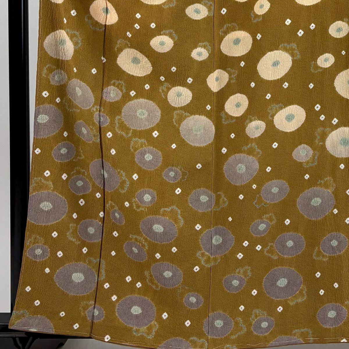 【美品】 付下 身長161cm 袖長65.5cm M 雙層 草花紋紋 絞染 黃土 純蠶絲 秀品級