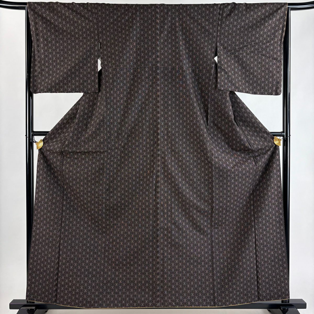 【美品】 紬織 身長161cm 袖長66cm M 雙層 麻葉 焦茶 純蠶絲 秀品級